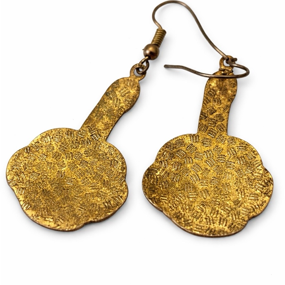 Vintage Cloisonné Enamel Floral Dangle Earrings Multi Colored Gold Tone - Picture 3 of 4